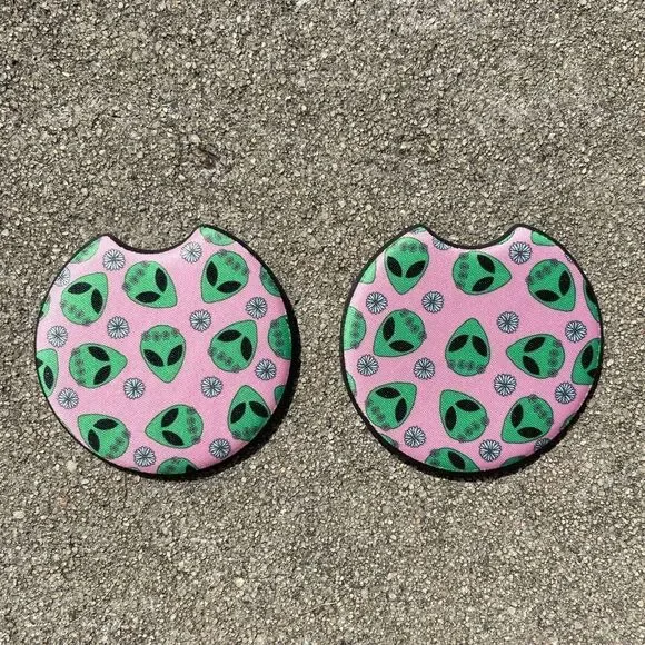 Pink Alien Car Coasters | Car Accessories | Car Coaster Set - Picture 3 of 7